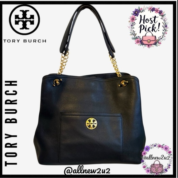 Tory Burch Chelsea 2 pc Set Slouchy Leather Tote Wallet Pebble Leather Host Pick - Picture 2 of 11